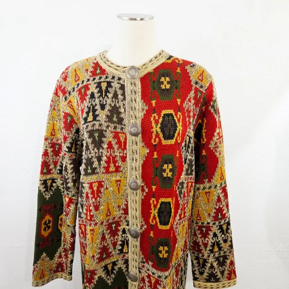 Double D Ranch long knit sweater coat cardigan duster bohemian geometric medium - Picture 5 of 8